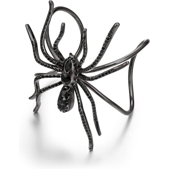 Jewelry - Halloween Jewelry Crystal Rhinestone Spider Cuff Bracelet Adjustable Gothic